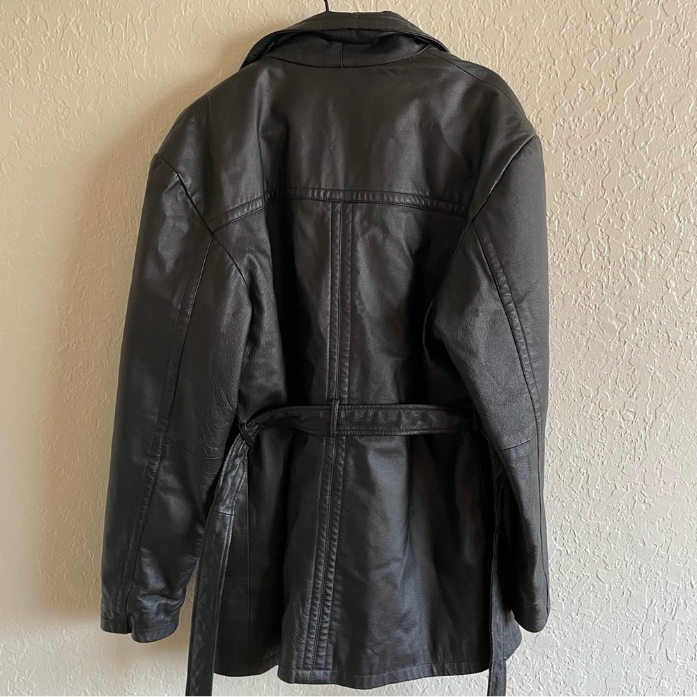 Vintage Sergio Vadducci leather trench coat jacket black, XL - Picture 7 of 13